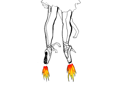 Rocket Ballerina ballerina blackandwhite bnw colorful figure fine art fire illustration illustrator legs rocket