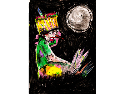 Moon Knows colorful drawing figure fine art fine arts fineart full moon illustration illustrator kid kids moon night painting sketch sketchbook