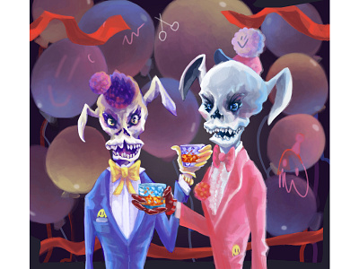 🎈🎈🥃 GRAND 💀🎀💀 OPENING 🥃🎈🎈 baloon character character design cheers colorful digital painting grand illustration illustrator opening skull skulls whiskey whisky