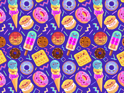 Tee Design ~ Dessert Master Pattern colorful food illustration illustration illustrator kawaii kawaii food pattern pattern design patterns sweets