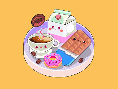Tee Design ~ Love Coffee chocolate coffee colorful cute donut food illustration illustration illustrator kawaii kawaii food milk