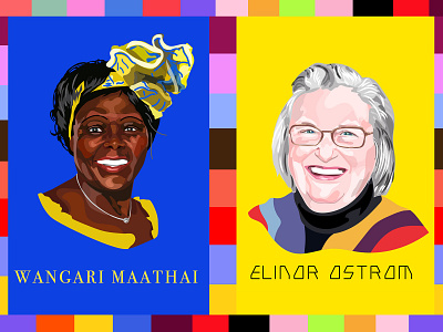 Wangari Maathai / Elinor Ostrom - Women In Exploration Project artist colorful design digitalart explorer figure fine art historical history illustration illustrator portrait vector vectorart vectorillustration vectorillustrator women womenhistorymonth womenpower womenshistory