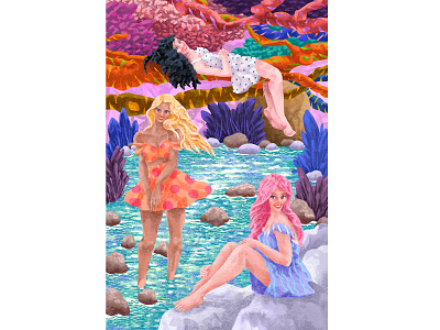 💦 At The River 💦 character characters colorful digital painting digitalart ecekalabak figure fun illustration illustrator joy pattern relief river sketch women