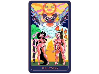 🔥❤️ The Lovers ❤️🔥 character colorful design ecekalabak figure fire flame flat illustration illustration illustrator love nudes siamese snake sun tarot tarot card tarot cards tarot deck the lovers