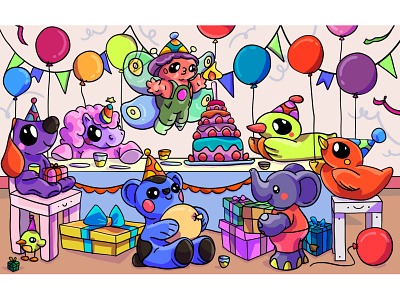 Birthday Party birthday caharacters colorful cute ece kalabak illustration illustrator kawaii party puzzle spot the difference