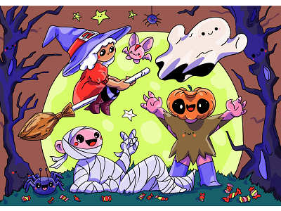 Halloween bat character designs characters cuties ece kalabak halloween illustration illustrator kawaii mummy witch