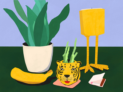 Tiger, King of Cacti art cute design digital feminine illustration minimal plants still life tiger