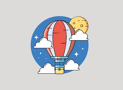 Moon and big balloon animation character design drawing flat graphic illustration logo designer minimal sketch