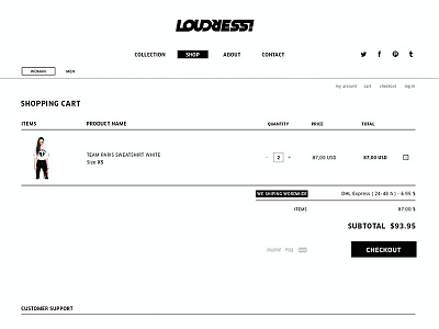 Loudress cart item. branding cart minimal onelife shop simple store ui ux web webdesign white
