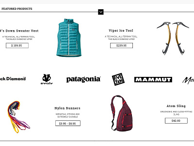 Highrocks climbing shop - main featured products. branding clean climbing minimal onelife rocks shopping web design website
