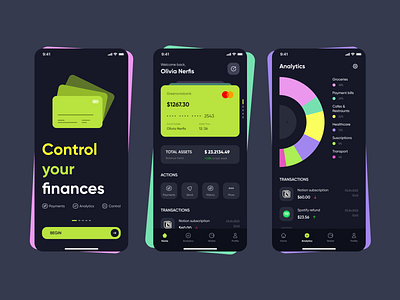 Smart banking app application design banking card dark mode design fintech green mobile money payment product transfer ux