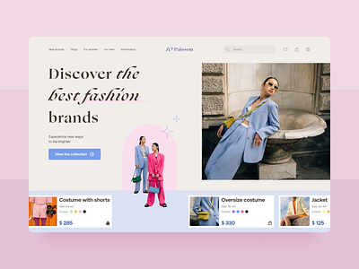 Fashion clothes store website beige blue clothes ecommerce fashion pink shop webapplication website