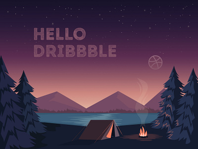 Hello Dribbble! art ball design dribble shot first post first shot firstshot hello hello dribble illustration illustration art illustrations invation landscape mountains shot trees ui welcome welcome screen