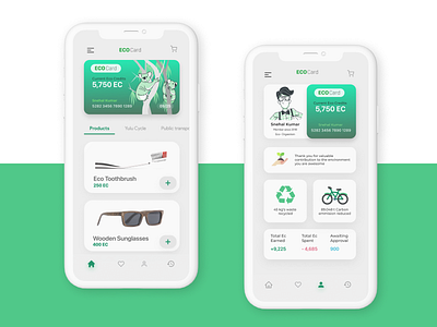 Incentives app UI concept branding cards clean ui design ecology ecommerce gogreen green interface design minimal recycle reuse soft ui ux ui