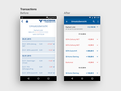 Mobile Banking Transcation Overview android app banking comparison design interface material mobile redesign transaction ui user