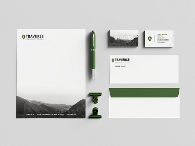 Traverse Sustainable Expeditions Stationery Set brand business card design earth envelope graphic graphic design icon idenity letterhead letterhead logo logo photography stationery stationery set sustainable texture typography