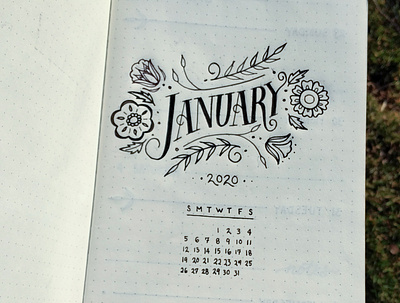 January 2020 bullet journal calendar custom lettering design hand lettering illustration organization type typography