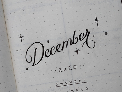 December 2020 calendar custom design graphic hand lettering illustration ink lettering typography