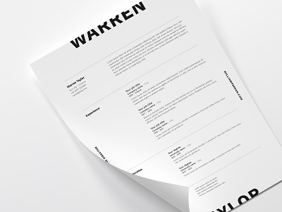 Warren | CV / resume template a4 black and white blackandwhite clean creative creativemarket curriculum vitae cv minimal modern print resume resume template