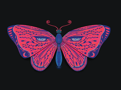 Midnight Fuchsia and the M411 aesthetic art black blue butterfly colour palette design eyes fantasy hot pink illustration leaves midnight neon night mode patterns print print media venom