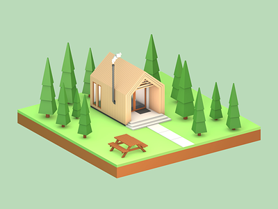 Cabin 3d art architecture c4d cabin cinema4d exterior forest hut isometric render