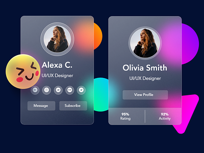 Glassmorphism Profile Card Design app illustration ui ui trends ux