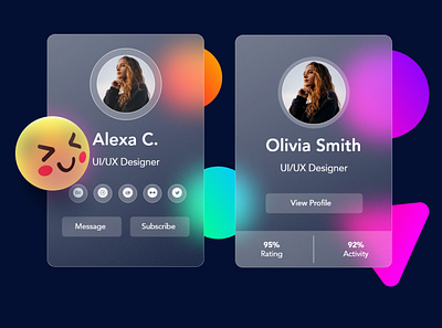 Glassmorphism Profile Card Design app illustration ui ui trends ux