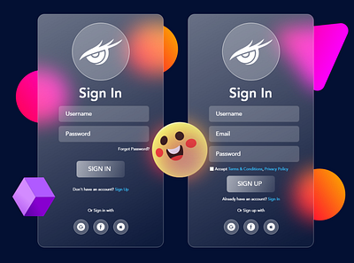 Glassmorphism Sign In & Sign Up page design app glassmorphism app glassmorphism ui illustration sign in page sign up page ui ui trends ux