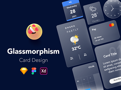 Glassmorphism Card Design app branding glassmorphism ui illustration ui ui assest ui kit ux
