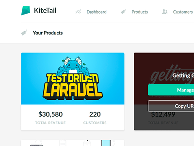 KiteTail Product Cards admin saas ui web