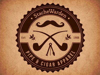 StacheWarden Logo cigar logo mustache pipe retro tobacco
