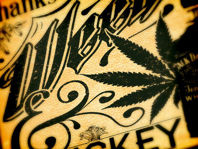 "Thanks Weed & Whiskey" custom hand lettering marijuana retro typography vintage whiskey