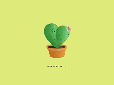 Happy Valentine's Day adobe photoshop cacti cactus character design couple cute grain green illustration love valentine