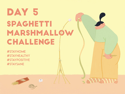 DAY 5 - Build a tower adobe photoshop challange character design covid covid 19 graphic design home illustration illustrator marshmallow playtime quarantine spaghetti stay home stay safe