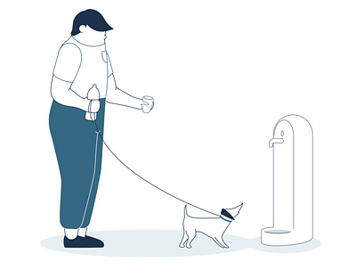 Short story of drinking fountain adobe illustrator blue character design couple dog flat fountain graphic design illustration illustrator love tap vector water