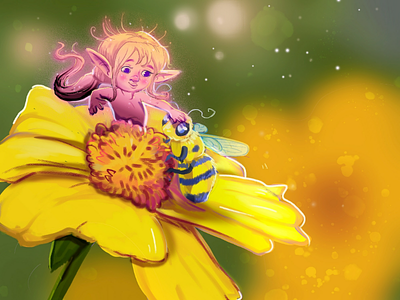 Spring Fairy childrens book digital painting easter flower illustration photoshop spring sunflower