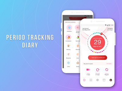 Period Tracking Diary, Mobile App app branding design flat mobile app mobile app design mobile application ui user experience ux vector