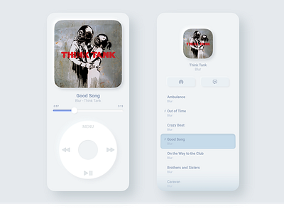 Music Player App app blue colors cover iphone ipod minimal mobile mobile ui music music player neumorphic neumorphism ux