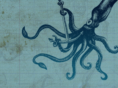 Squid anchor illustration map squid underwater