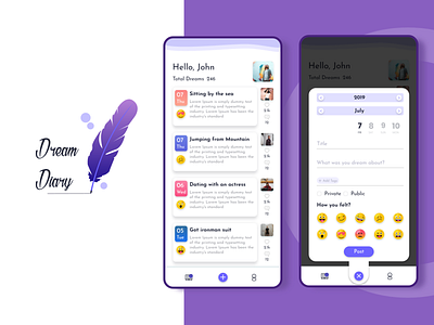 Dream Diary App UX calender diary dream note share