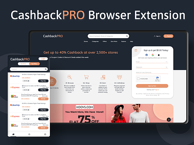 CashbackPRO - Cashback Browser Extension adobexd affiliate affiliate marketing cashback coupon coupon code design extension graphic design illustration shopping ui