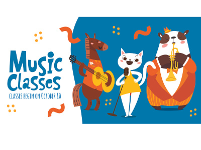 Music Classes cartoon flyer invitation animal card character design flyer illustration music musician vector