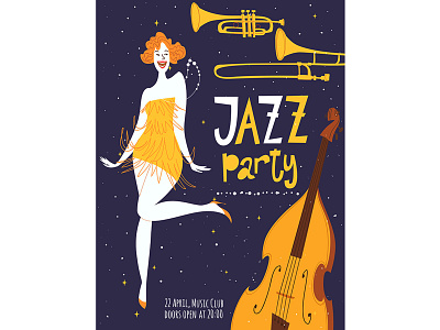 Jazz Party poster design with dancing lady