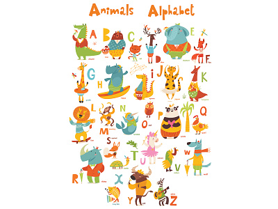 Animals ABC poster abc alphabet animal art card character children design flat illustration minimal poster vector