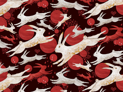 Rabbits, red suns and red tears illustration pattern rabbit repeatpattern