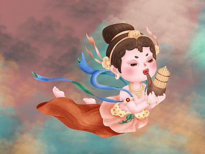 伎乐飞天-1 dunhuang， illustration