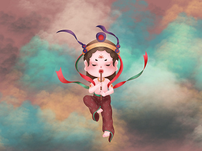 伎乐飞天-3 dunhuang， illustration