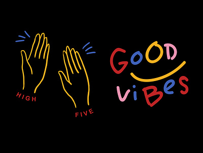 High five and Good Vibes design graphic design handdrawn slogan tshirt design type typography