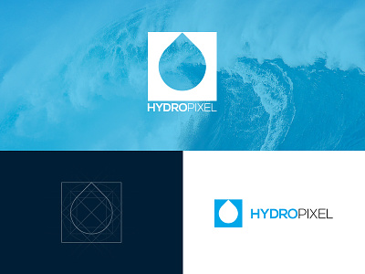 Hydropixel blue branding logo pixel process water