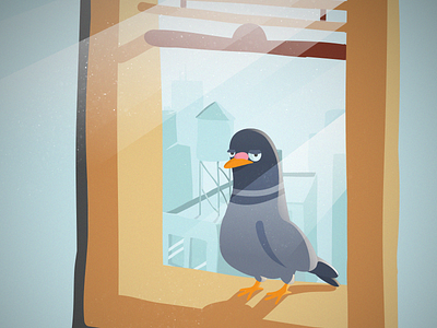 Pigeon character doves flat illustration new york pigeon retro window